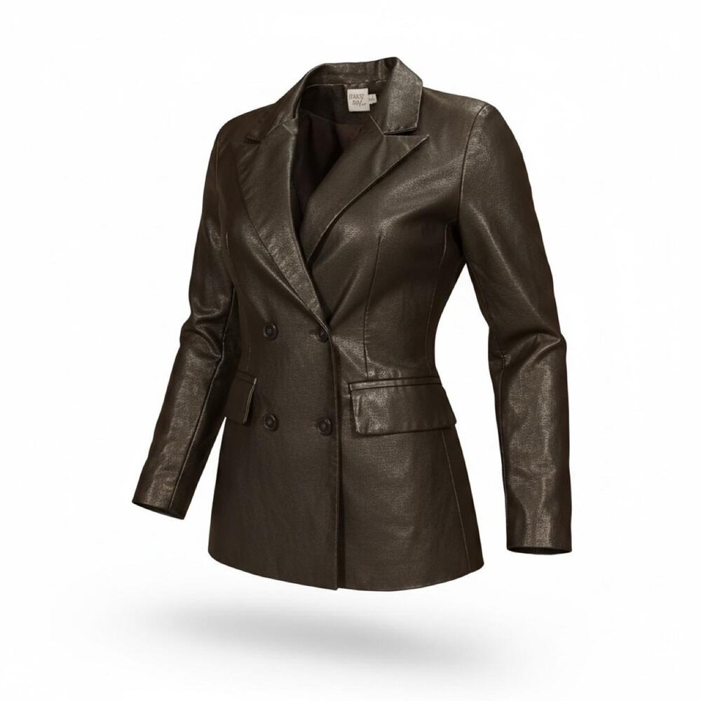 Princess Polly Faux Leather Double-Breasted Blazer Jacket Womens M/L Black Vegan
